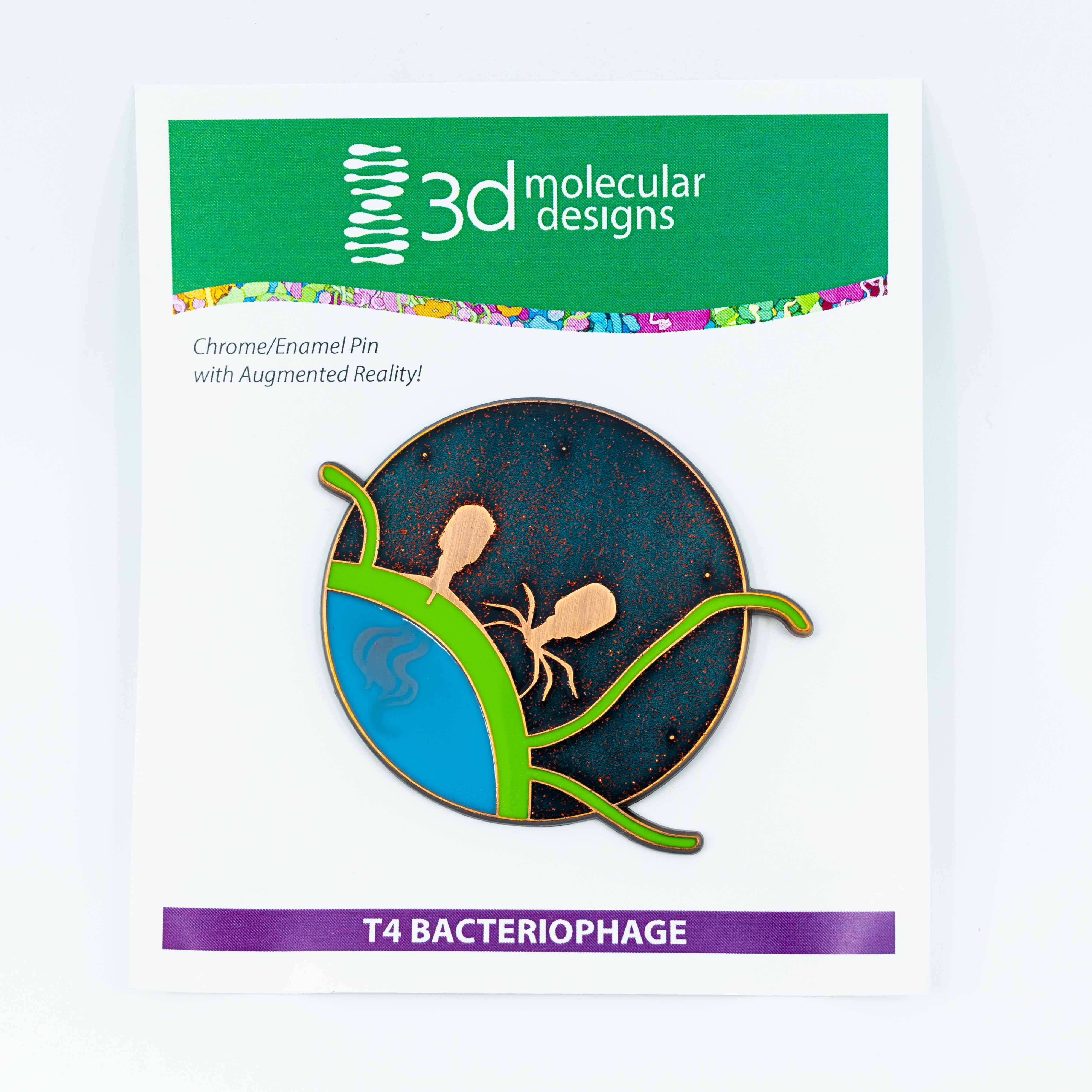 Bacteriophage Antiqued Copper Enamel Pin, 2.35"