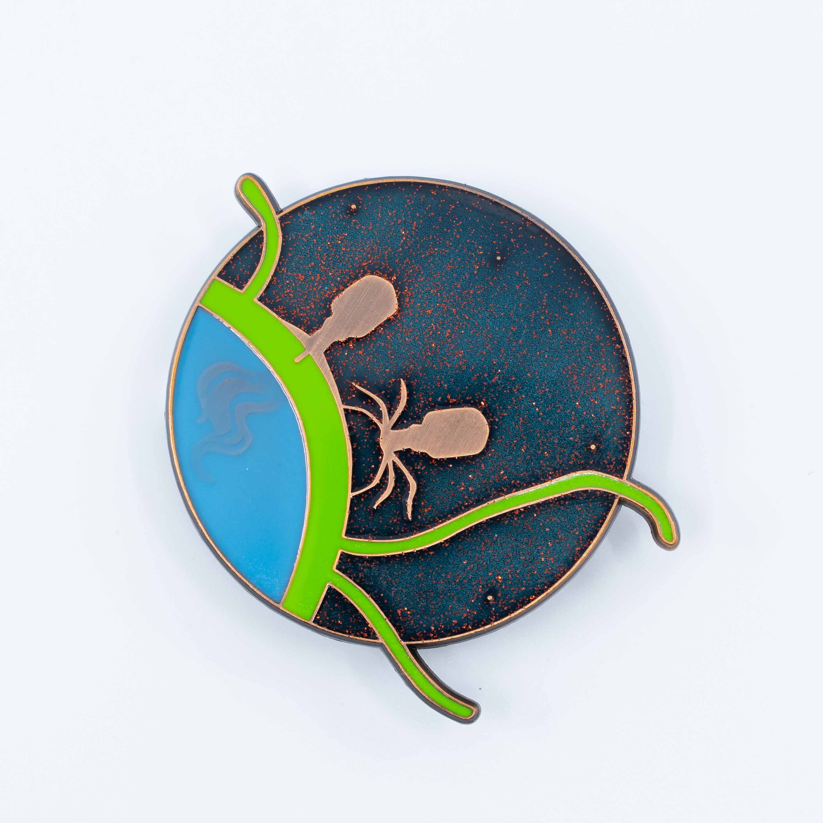 Bacteriophage Antiqued Copper Enamel Pin, 2.35"